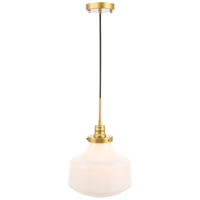 Elegant Lighting Lyle 11" Brass And White Glass Schoolhouse Pendant