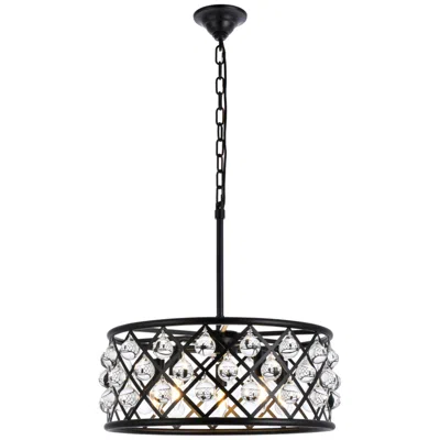Elegant Lighting Madison 20" Wide Matte Black And Clear Crystal Pendant Light