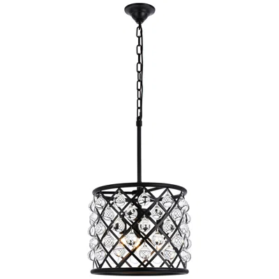 Elegant Lighting Madison 3 Lt Matte Black Pendant Clear