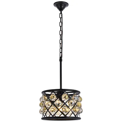 Elegant Lighting Madison 3 Lt Matte Black Pendant Golden Teak
