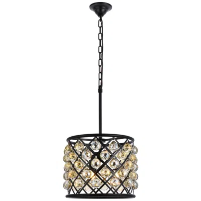 Elegant Lighting Madison 4 Lt Matte Black Pendant Golden Teak