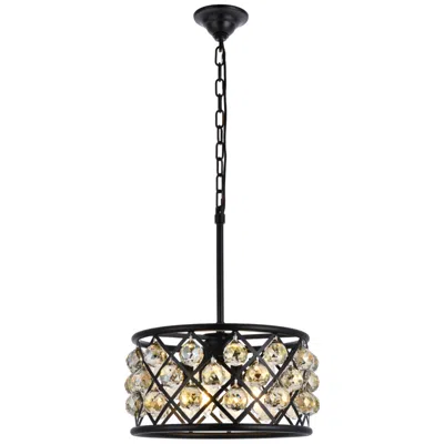 Elegant Lighting Madison 4 Lt Matte Black Pendant Golden Teak