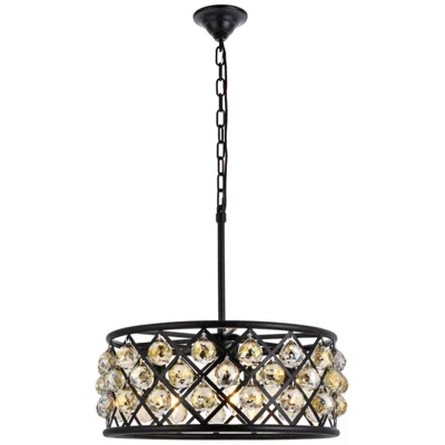Elegant Lighting Madison 5 Lt Matte Black Chandelier Golden Teak