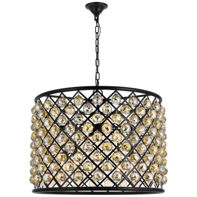 Elegant Lighting Madison 8 Lt Matte Black Chandelier Golden Teak