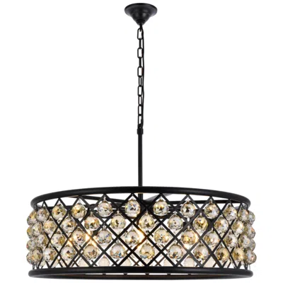 Elegant Lighting Madison 8 Lt Matte Black Chandelier Golden Teak
