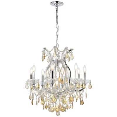 Elegant Lighting Maria Theresa 9 Lt Chrome Chandelier Golden Teak
