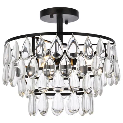 Elegant Lighting Mila 14" Black And Crystal Ceiling Light