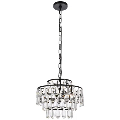 Elegant Lighting Mila 14" Wide Black And Crystal 3-light Pendant