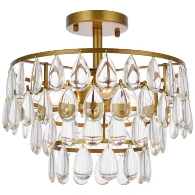 Elegant Lighting Mila 14" Wide Brass And Clear Crystal 3-light Ceiling Light