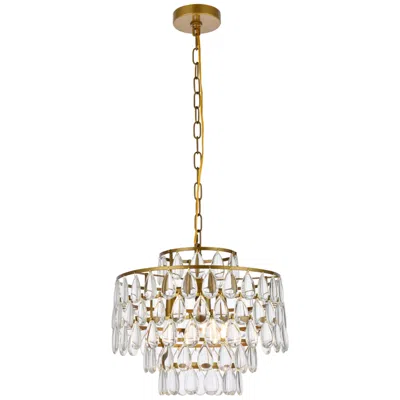 Elegant Lighting Mila 16" Wide Brass And Clear Crystal Pendant Light