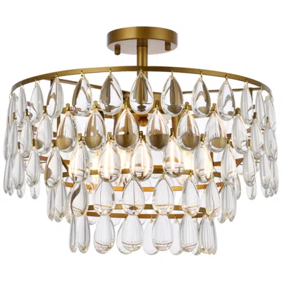 Elegant Lighting Mila 18" Wide Brass And Clear Crystal Ceiling Light
