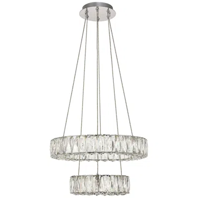 Elegant Lighting Monroe 17 3/4" Wide Chrome 2-ring Led Chip Pendant In Silver