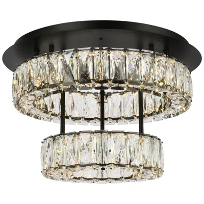 Elegant Lighting Monroe 18" Black And Crystal 2-tier Led Ceiling Light