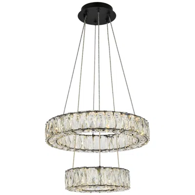 Elegant Lighting Monroe 18" Wide Black 2-tier Ring Led Pendant Light