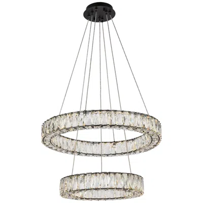 Elegant Lighting Monroe 24" Black Crystal 2-ring Led Pendant Light