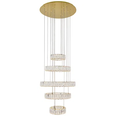 Elegant Lighting Monroe 25 1/2" Wide Gold And Crystal 5-tier Led Chandelier