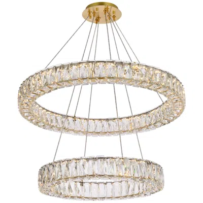 Elegant Lighting Monroe 27 1/2" Wide Gold And Crystal 2-ring Led Chandelier