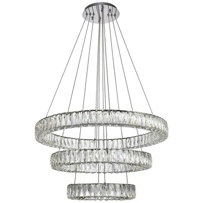 Elegant Lighting Monroe 31 1/2" Led Chrome And Crystal 3-ring Pendant