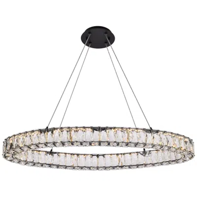 Elegant Lighting Monroe 36" Wide Black Crystal Led Oval Pendant Light