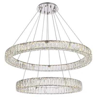 Elegant Lighting Monroe 36" Wide Chrome Crystal 2-ring Led Pendant Light