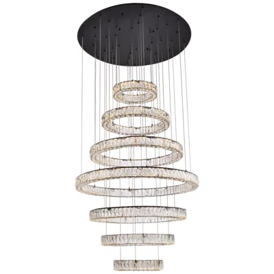 Elegant Lighting Monroe 40" Led Seven Ring Chandelier In Black