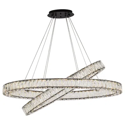 Elegant Lighting Monroe 40" Wide Black Crystal Led Double Oval Pendant Light