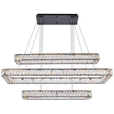 Elegant Lighting Monroe 50" Wide Black Crystal 3-tier Led Pendant Light