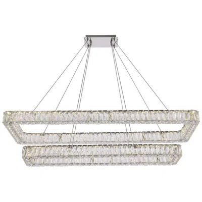 Elegant Lighting Monroe 50" Wide Chrome Crystal Led Rectangular Pendant Light