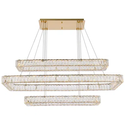 Elegant Lighting Monroe 50" Wide Gold 3-light Led Tiered Linear Crystal Pendant