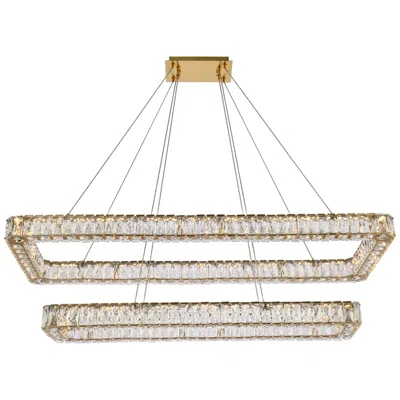 Elegant Lighting Monroe 50" Wide Gold Crystal Led Rectangular Pendant Light