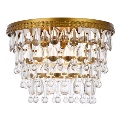 Elegant Lighting Nordic 15" Brass Finish 3-light Crystal Flush Mount