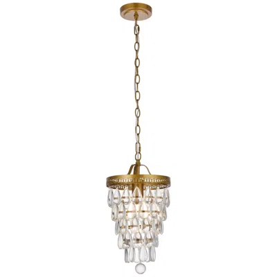 Elegant Lighting Reese 9" Wide Brass Crystal Mini Pendant