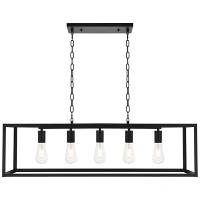 Elegant Lighting Resolute 38 1/4" Wide Black 5-light Rectangular Pendant