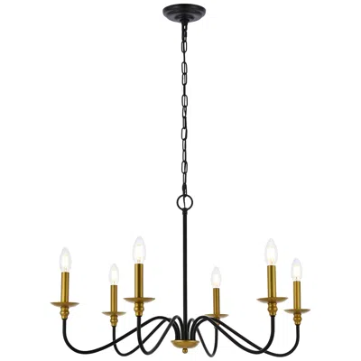 Elegant Lighting Rohan 30" Wide Matte Black And Brass 6-light Chandelier