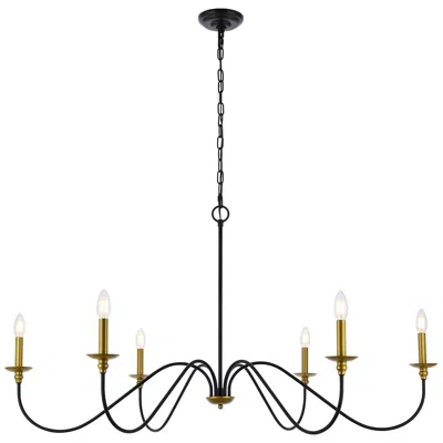 Elegant Lighting Rohan 48" Wide Brass And Black 6-light Chandelier