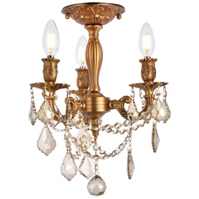 Elegant Lighting Rosalia 3 Lt French Gold Flush Mount Golden Teak