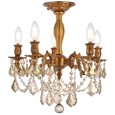 Elegant Lighting Rosalia 5 Lt French Gold Flush Mount Golden Teak In Brown