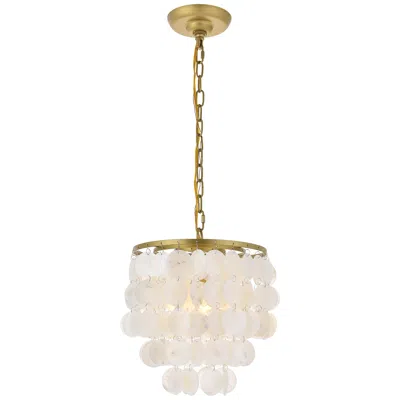 Elegant Lighting Selene 10" Wide Brass And Cascading Shell Mini Pendant In Gold