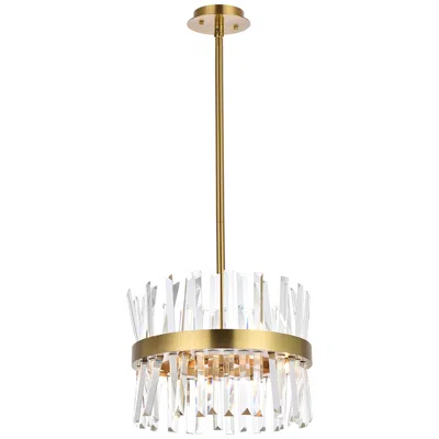 Elegant Lighting Serephina 16" Wide Satin Gold And Crystal Pendant Light