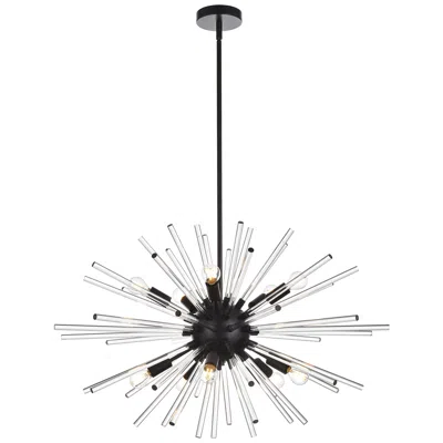 Elegant Lighting Sienna 32"w Black And Clear Glass Sputnik 10-light Pendant