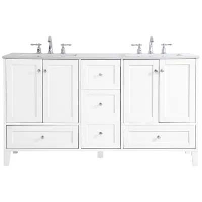 Elegant Lighting Sommerville 60" Wide White Double Sink Bathroom Vanity