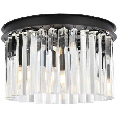 Elegant Lighting Sydney 16"w Matte Black And Crystal 3-light Ceiling Light