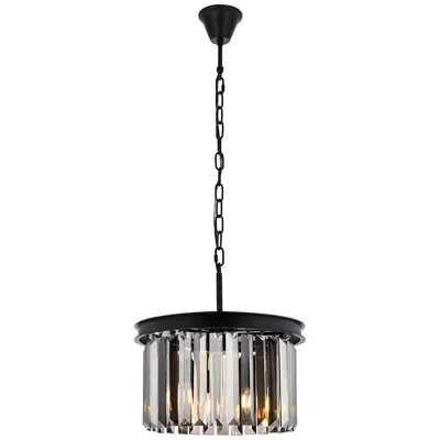 Elegant Lighting Sydney 16"w Matte Black Silver Gray Crystal 3-light Pendant