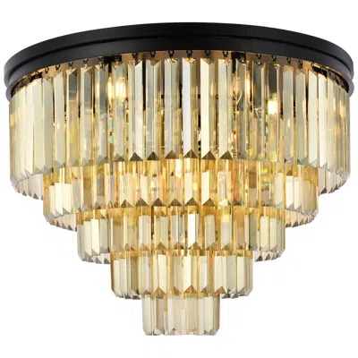 Elegant Lighting Sydney 17 Light Matte Black Flush Mount Golden Teak