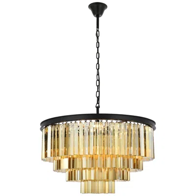 Elegant Lighting Sydney 17 Lt 32" Matte Black Chandelier Golden Teak
