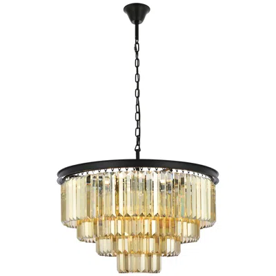 Elegant Lighting Sydney 17 Lt Matte Black Chandelier Golden Teak
