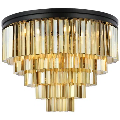 Elegant Lighting Sydney 17 Lt Matte Black Flush Mount Golden Teak