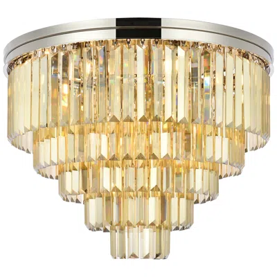 Elegant Lighting Sydney 17 Lt Polished Nickel Flush Mount Golden Teak................