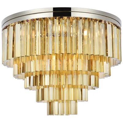 Elegant Lighting Sydney 17 Lt Polished Nickel Flush Mount Golden Teak