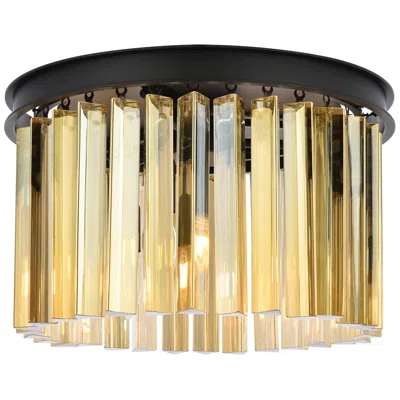 Elegant Lighting Sydney 3 Lt Matte Black Flush Mount Golden Teak